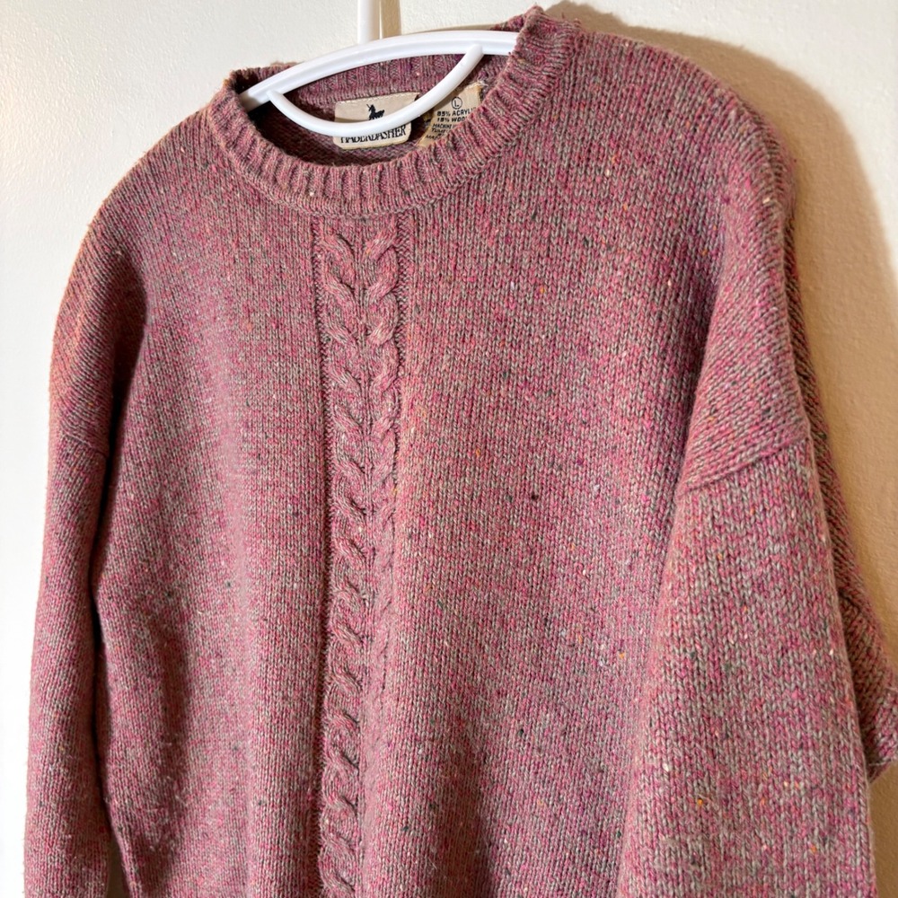 Vintage Haberdasher Tweed Cable Knit Sweater Wool Blend Mauve Large 90s‎ - Picture 2 of 6